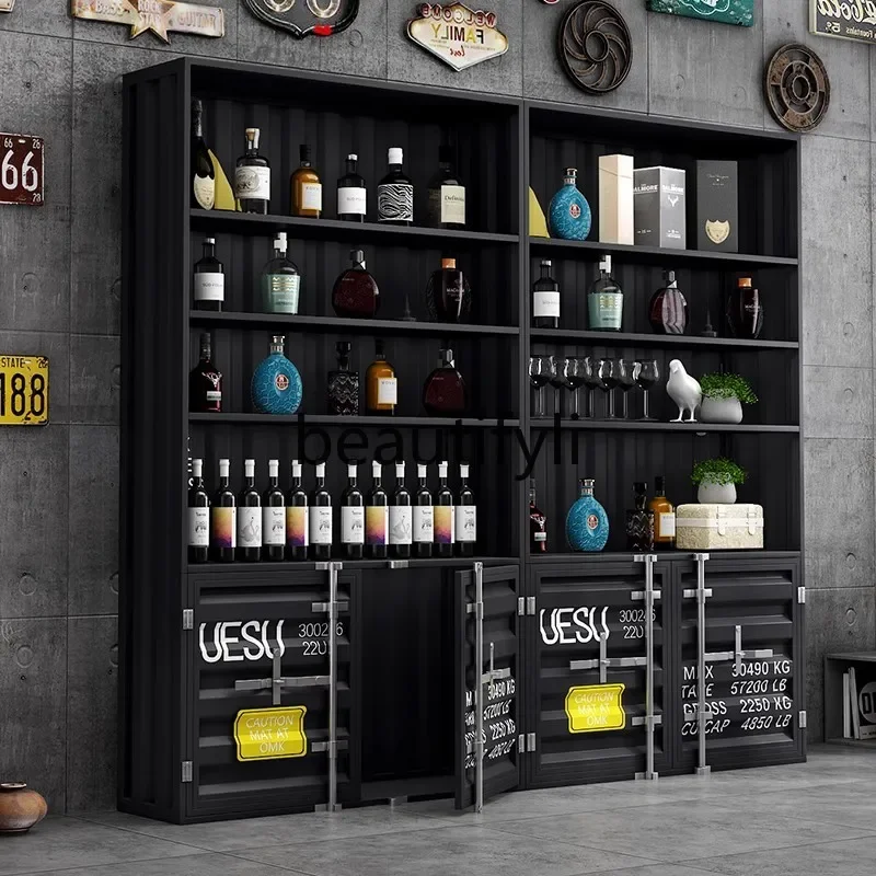 LXIndustrial Style Wine Cabinet Container Storage Display Cabinet Iron Art Storage Display Rack Commercial Display CabinetSSS