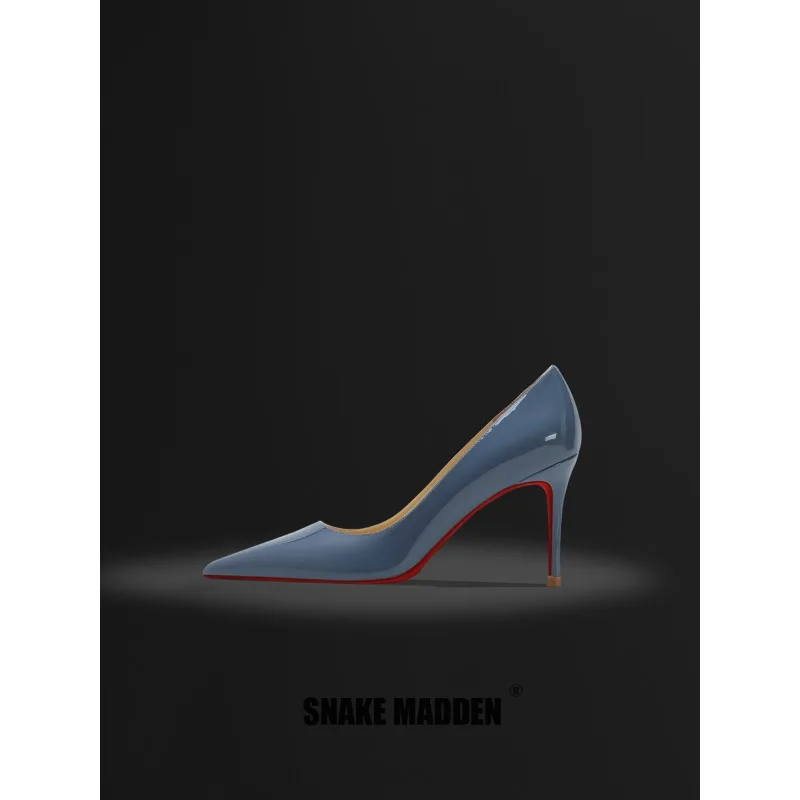 

Light Luxury Pointed Toe Soft Patent Leather High Heels for Women - Fine Heel, Sexy Flats, Elegant Navy Blue