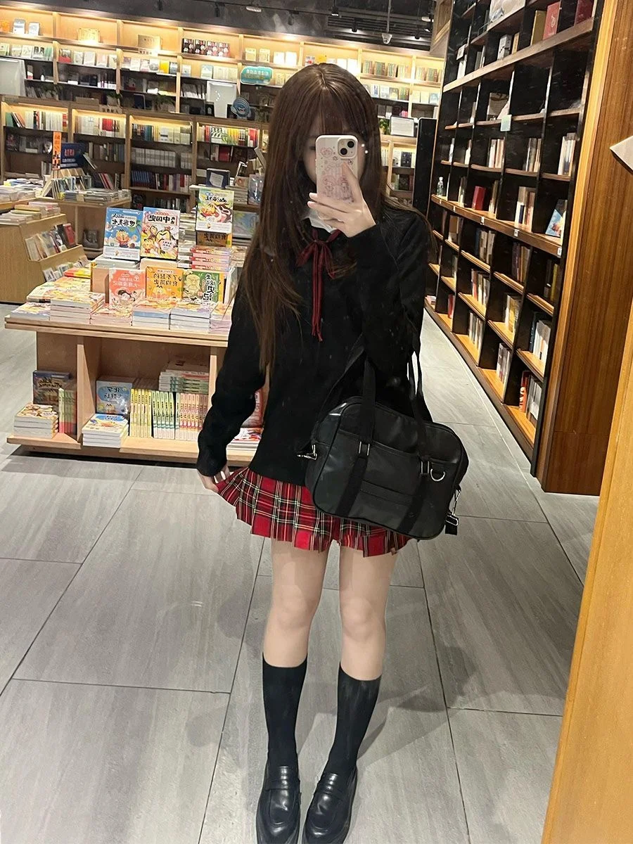 

Original Small Pepper Che Skirt Sweater Set Autumn Winter Versatile School orm Long Sve Layering Knittedwear