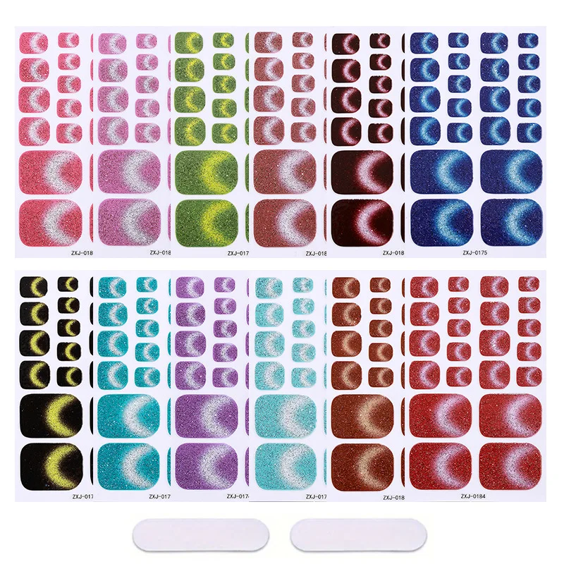 Cat Eye Toe Nail Stickers Full Cover Waterproof Glitter Sequins Self Adhesive Nail Decals DIY Toenail Art Decor Wraps Supplies 5