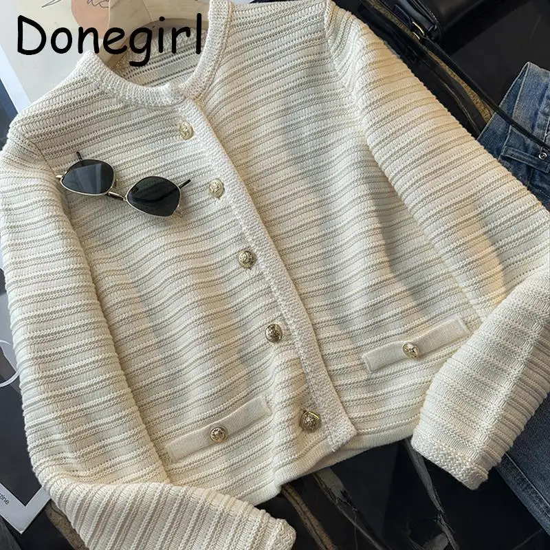 

Donegirl 2023 Autumn New Women Fashion Elegant Solid Knitted Sweater Slim Simple Ladies Short Cardigan Coat Female Tops Chic