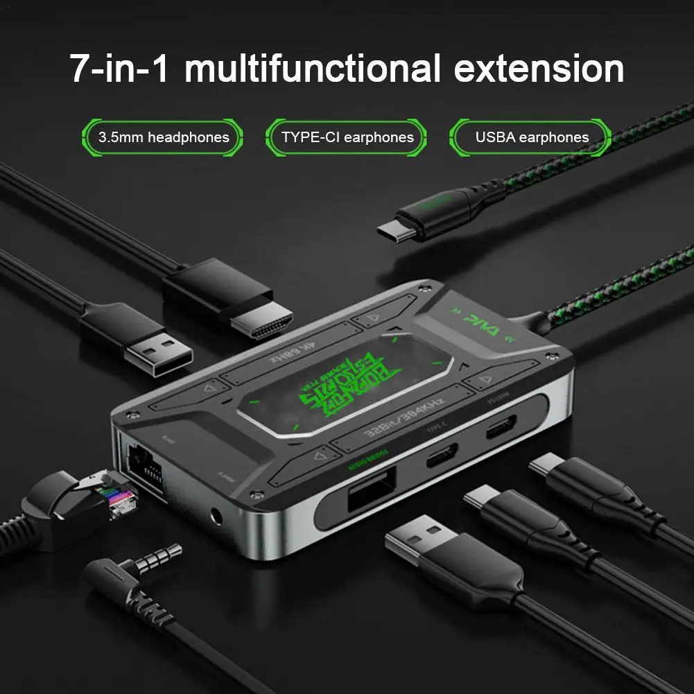 

7in1 USB C Adapter Docking Station Multiport Dongle with HDMI 2 USB-A PD 100W USB-C Charging Port 3.5mm Ethernet Interface