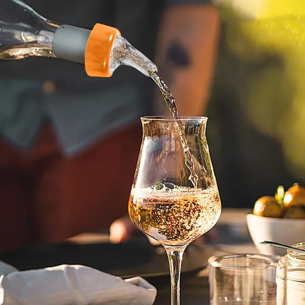 عبوتان من فوهة مدفق الزجاجات المقيبة الأوتوماتيكية مع أغطية غبار، موزع فوهات النبيذ لقياس شريط المنزل (1.0 أونصة/30 مل - عبوة من قطعتين)