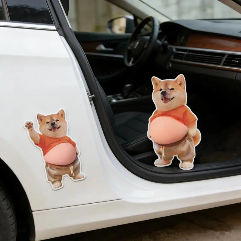 Kawaii Dog Belly Sticker 3D Cute Kitten With Orange Outfit Soft Silicone Self-Adhesive Bubble Sticker For Home Decor & Phone