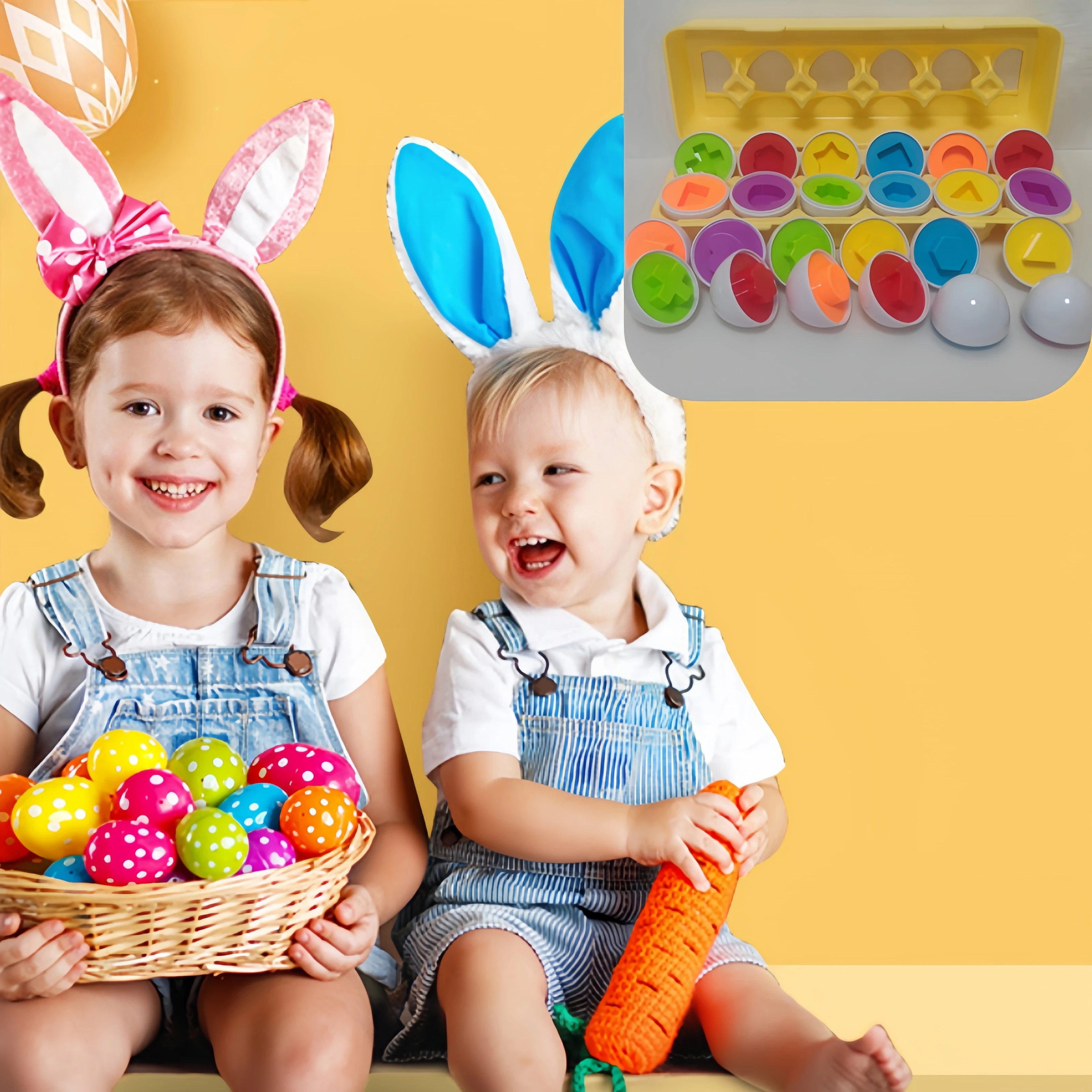 Bijpassende eieren speelgoed kleur- en vormherkenning sorteerder puzzel, Montessori speelgoed voor baby paasreizen bingospel, zintuiglijk vroeg