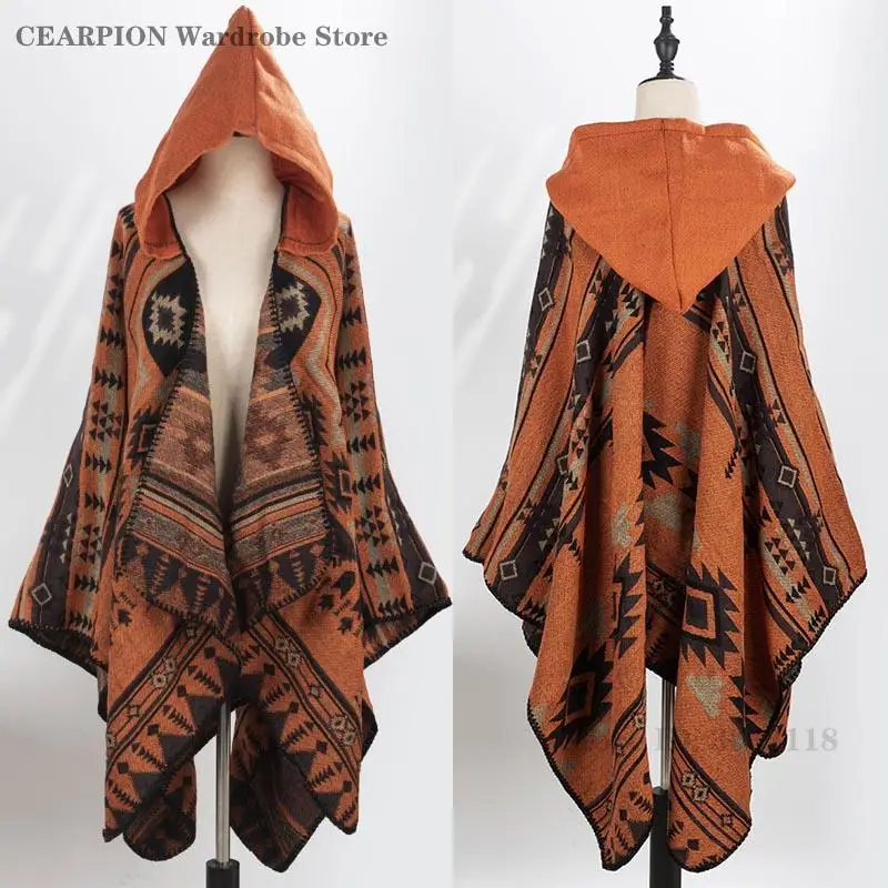 

Теплая шаль с капюшоном, шарф-пончо большого размера, винтажный плащ в этническом стиле, куртка, новая туристическая верхняя одежда, накидки из смеси пашмины, пончо