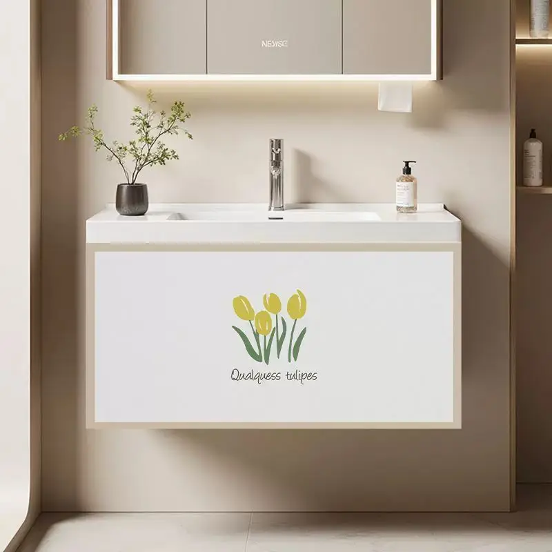 VIKAMA Persimmon Cat Chinese Ink Bathroom Cabinet Curtain for Sink Vanity Dust Cover Skirt Modern Aesthetic Hanging Home Decor