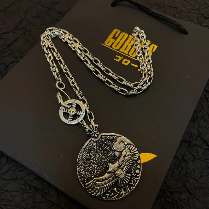 

Japan Tide Takahashi Goros Vintage Medallion Eagle Engraved Pendant Necklace Fashion Couple Versatile Hip-hop Rock Punk Style