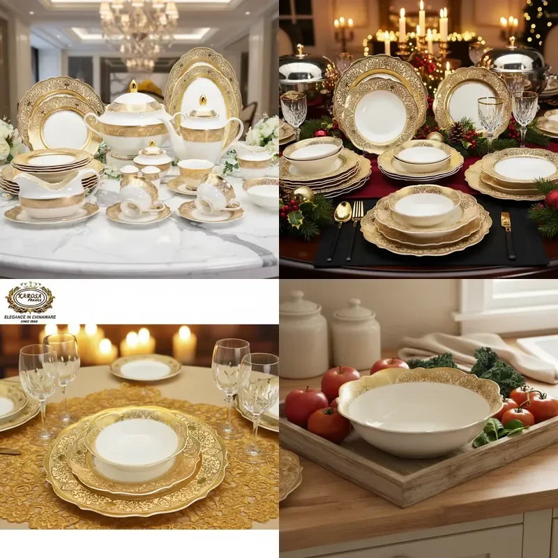 98PCS Embossed Real Gold Porcelain China Royal Style Wedding China Dinnerware Porcelain Dinner Set