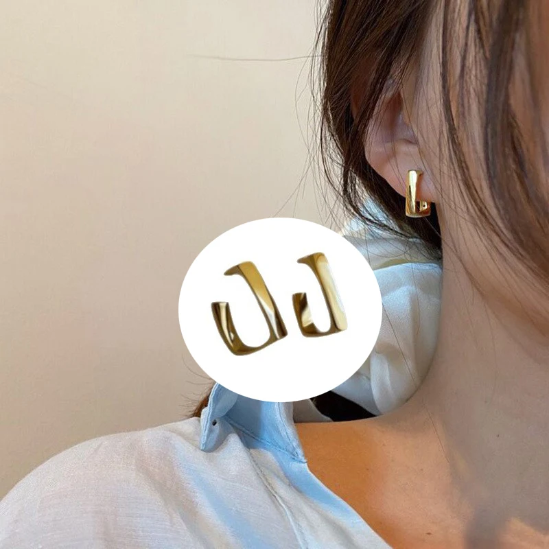 

EVISPOL Golden Color Geometric Square Stud Earrings for Women Classic Opening Earrings for Party Wedding Ear Jewelry Gifts
