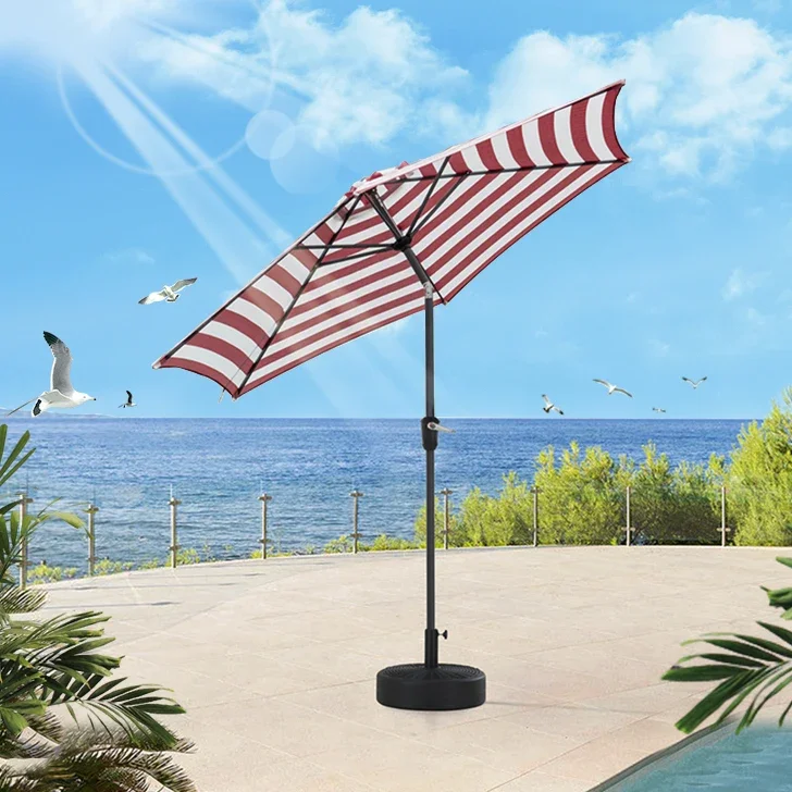 Parasol Outdoor Garden Umbrella Striped Beach Sun Umbrella Villa Garden Stall Outdoor Leisure Umbrella Table and Chair Combinati