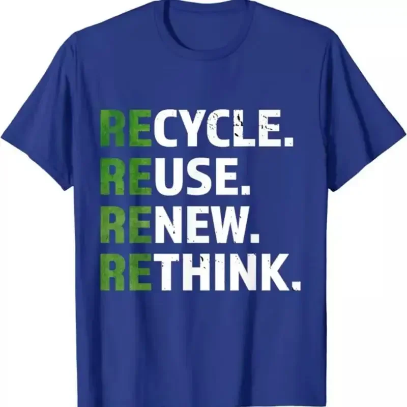 Футболка с цитатой «Cool Recycle Reuse Renew Rethink» ко Дню Земли