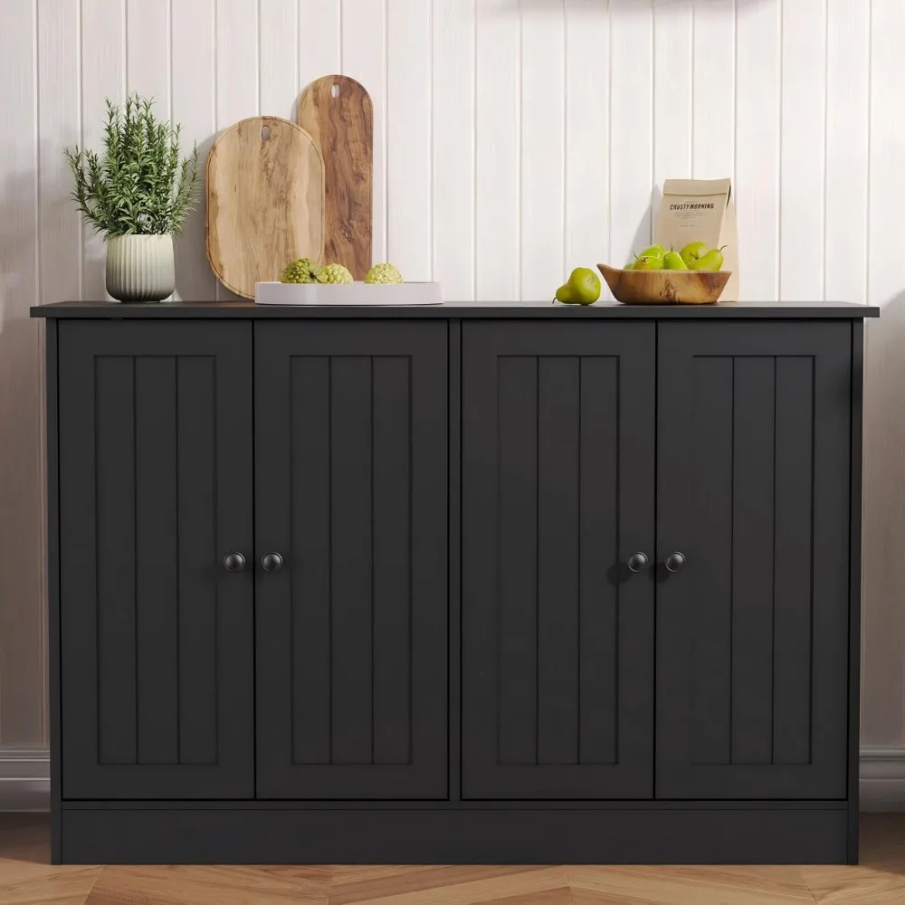 

Sideboard Buffet Cabinet with Storage, 47" W Kitchen Storage Cabinet with 4 Doors, Modern Farmhouse Coffee Bar Station Wood Kitc