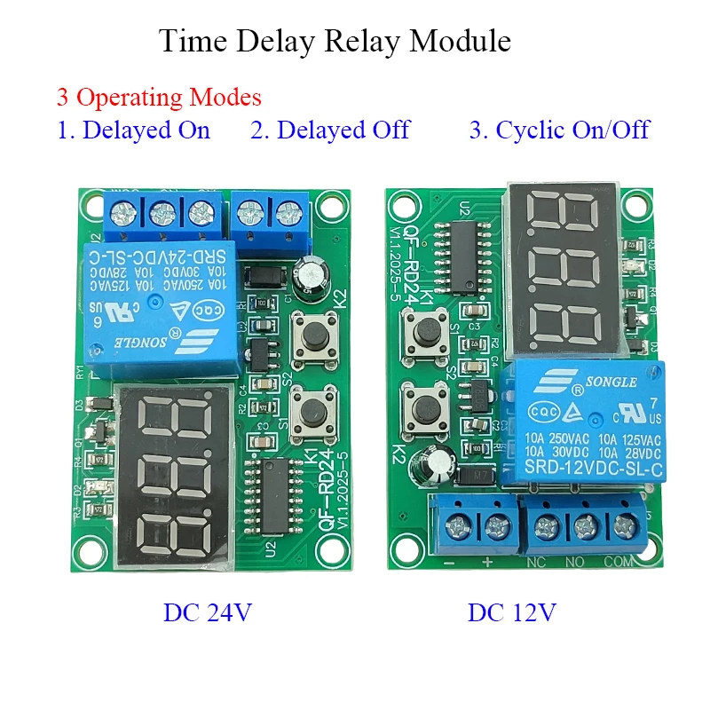 

12V/24V Delay Relay Module, Delayed On/Delayed Off/Cyclic On-Off, Adjustatle 1-999s Delay Timer Switch with Digital Display