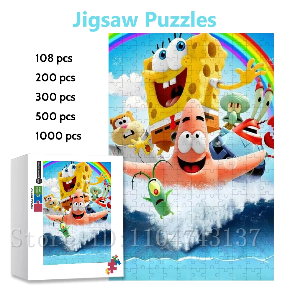 108/200/300/500/1000ピース スポンジボブ パズル 知育 減圧ゲーム おもちゃ 漫画 ジグソーパズル 新年ギフト