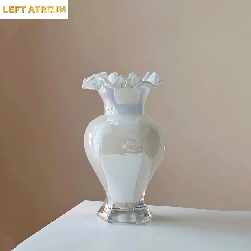 Vintage Fenton Glass Vase Pearl Iridescent Handmade Fish Tail Flower Vase Luxury Home Decor