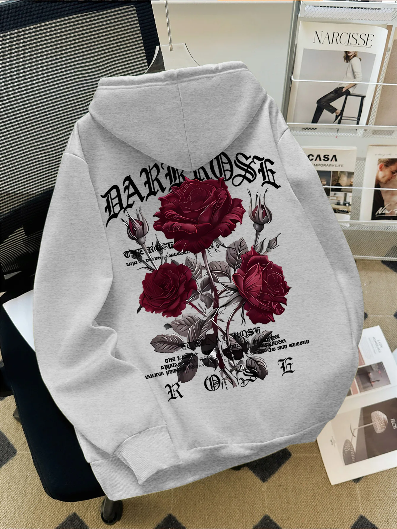 Herbst/Winter Streetstyle Herren-Kapuzenpullover mit Rosen- und Gothic-Buchstaben-Print - Bequemes und Locker Sitzendes Design – Detail 7