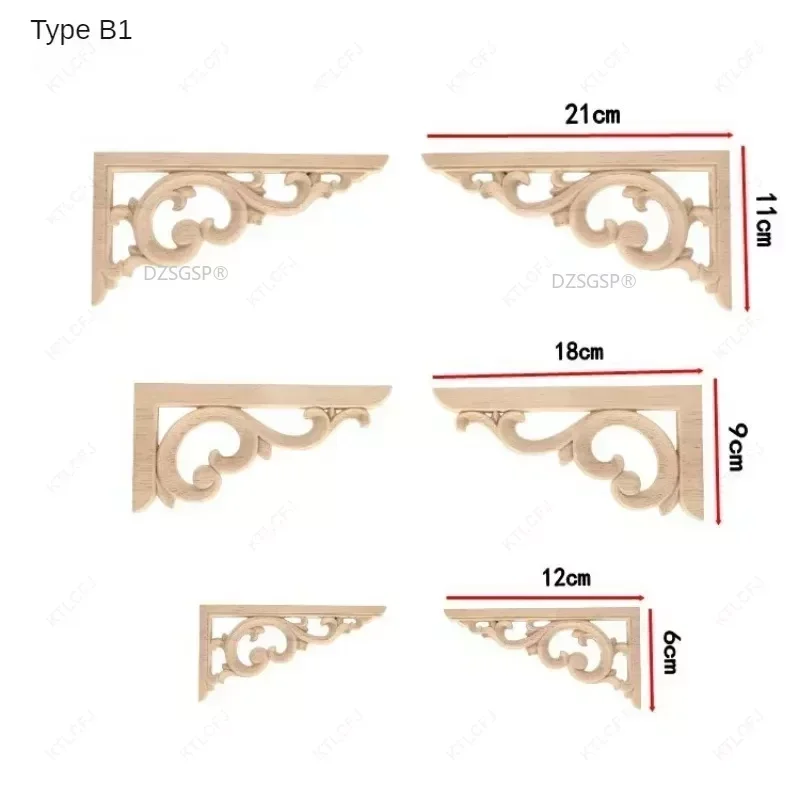 Window Corner Wood Applique Onlay Wood Corner Decal Carved Unpainted European Exquisite Long Floral Leaves Rubber Furniture