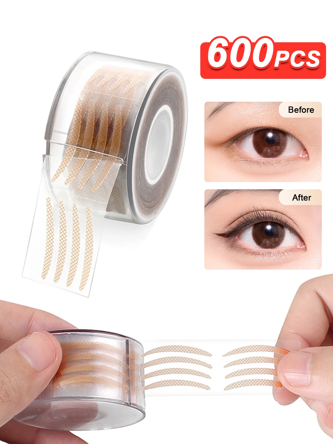 600-teiliges doppeltes Augenlidband, unsichtbar, dünn, schmale Faserstreifen, Rolle, professioneller Make-up-Künstler, unverzichtbar mit kostenlosem Werkzeug für Anfänger