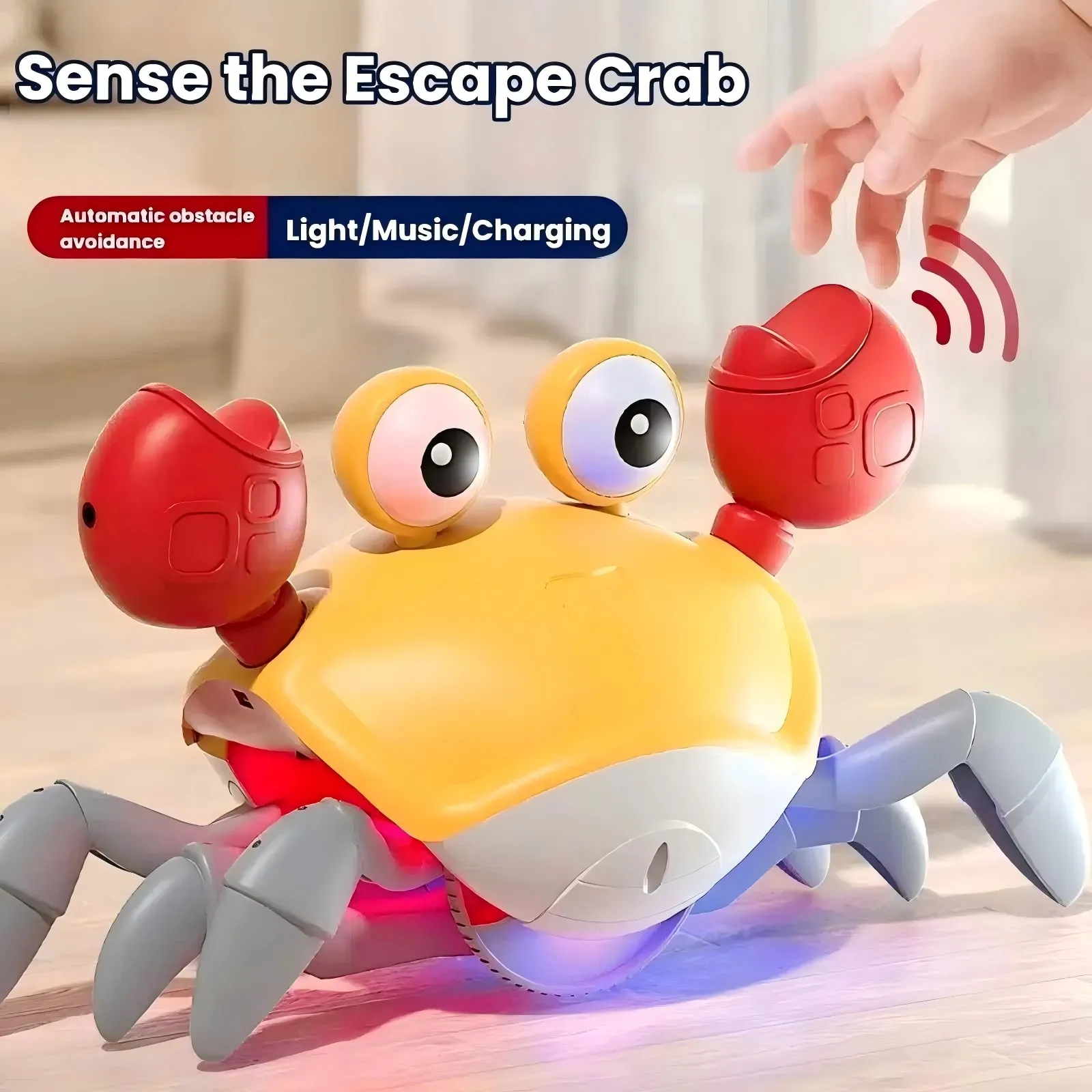 

Crawling Crab Baby Toys with Music LED Light Up Musical Toys for Toddler Automatically Avoid Obstacles Interactive Toys for Kids