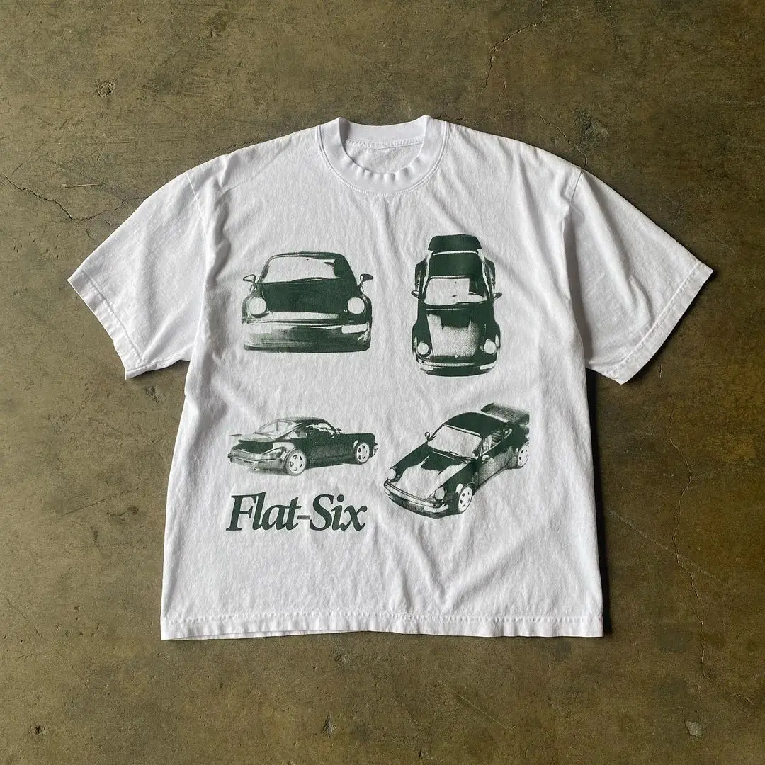 

Gothic Street Summer Round Neck Short Sleeve T-shirt Boys and Girls Top Car Print Unisex Classic T-shirt
