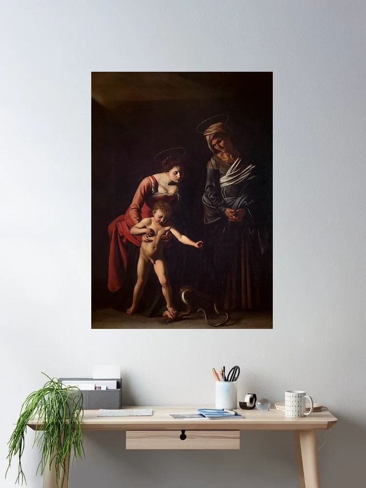 Madonna and Child with St. Anne (1606) by Caravaggio Painting, Art Print Canvas Poster, Living Room Decor, Home Wall Picture
