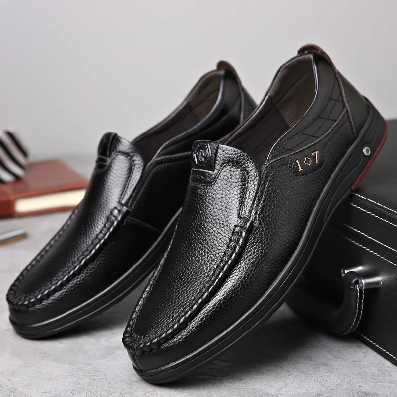 Leather Men's Shoes 2023 Spring Leather Shoes Men's Low Top Casual Shoes Men's Single Shoes Genuine Leather Large Size 45 46