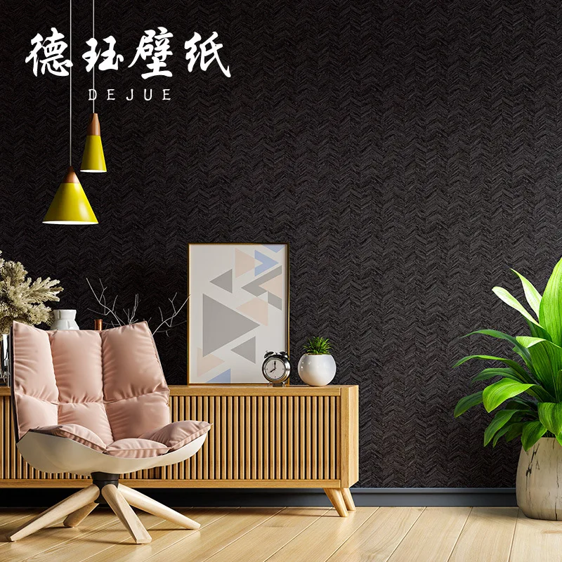 Nordic Solid Color Grass Weave Herringbone Gray Stripe Linen Wallpaper for Chinese Style Bedroom Living Room Background Wall