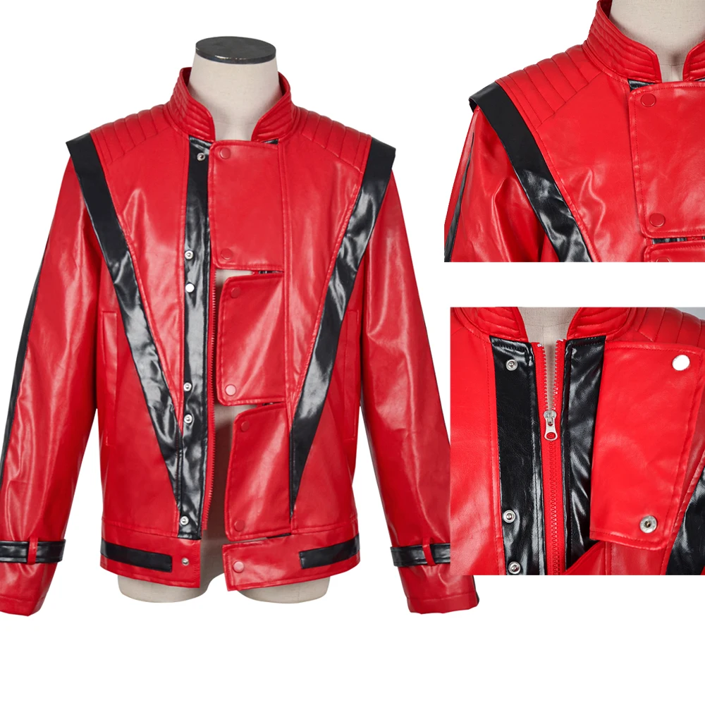 

Michael Jackson Thriller Scary Costumes Red Leather Jacket for Men's Man Adults Halloween Christmas Top Coat Costumes New
