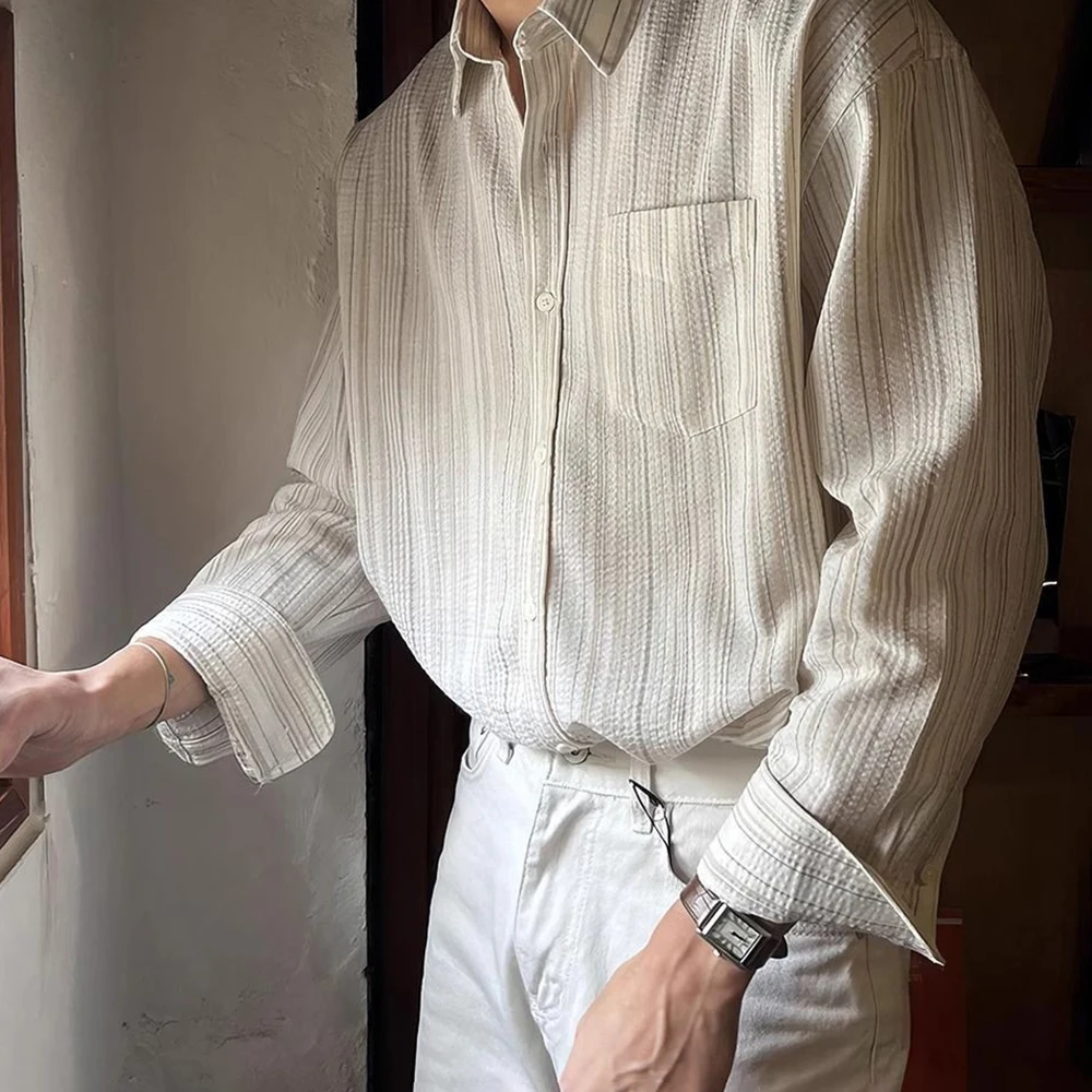 Men Shirt Striped Free Ironing Casual Shirt Spring Streetwear Niche Versatile Long-Sleeve Tops Old Money Men\'S Clothing 2025 New
