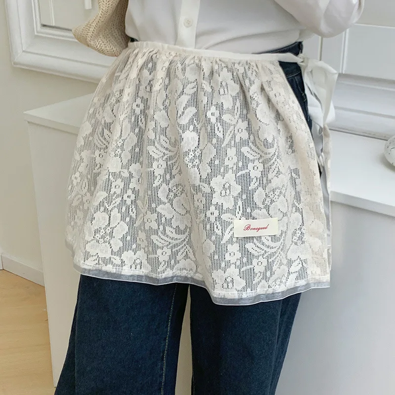 

Spring White Lace Lace Fart Curtains For Women Design Kawaii Lace-up Bustier Skirt Spice Girls Sweet Girls Jeans Accessory Skirt