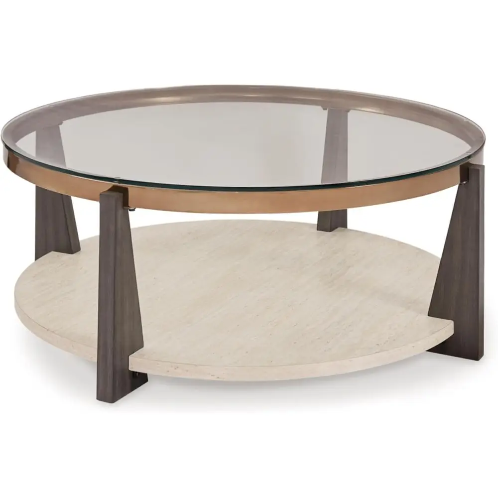 

Contemporary Glass Coffee Table in Gray, Brown, and Gold Finish