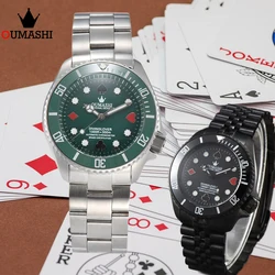 OUMASHI 007 Poker Style watches for men NH35 movement Blue Luminous mechanical watches Stainless Steel Waterproof Sapphire Glass