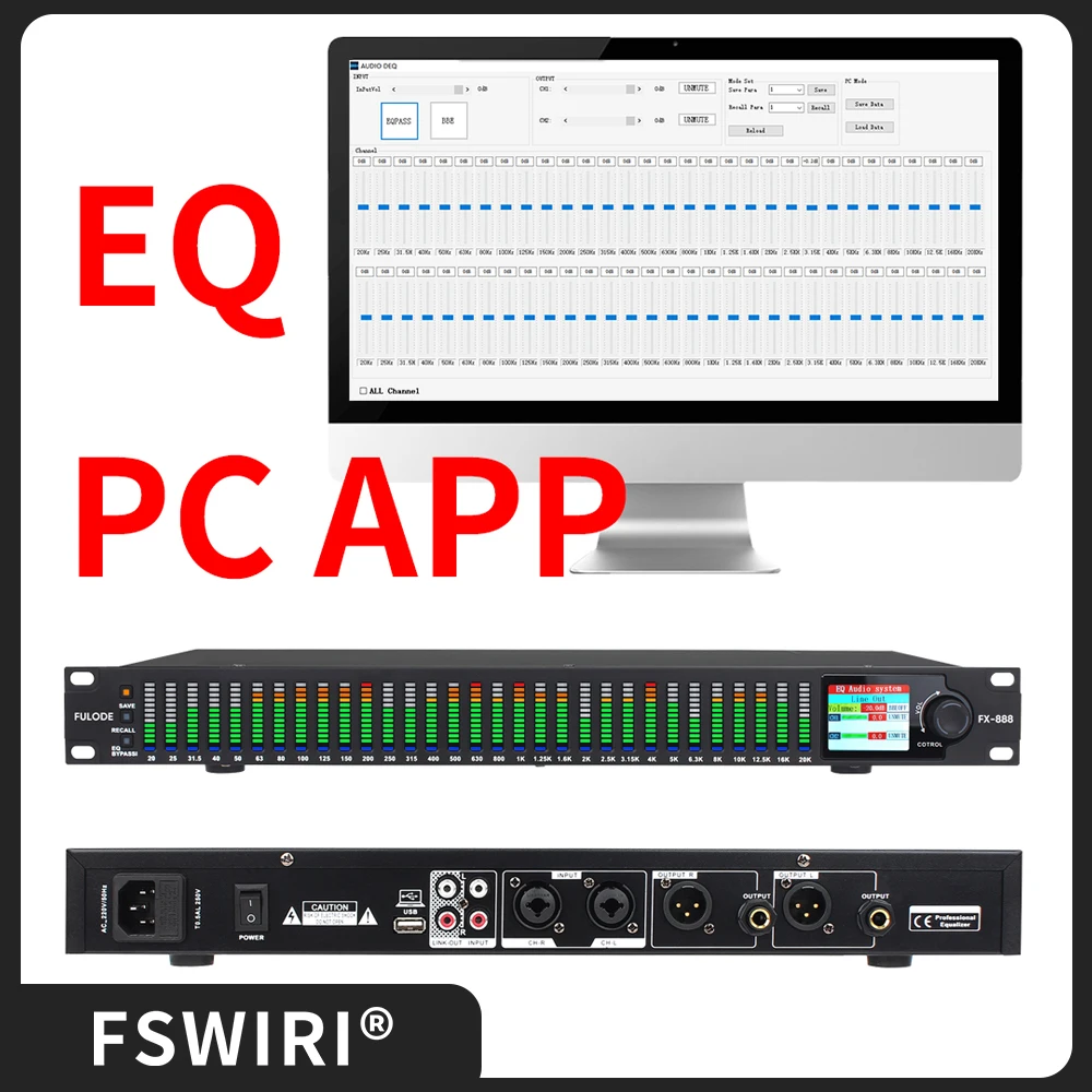 Equalizador Profissional FSWIRI de 31 Bandas, Equalizador Gráfico Digital DSP Estéreo, Efeito DJ, Equalizador Gráfico 1U48mm