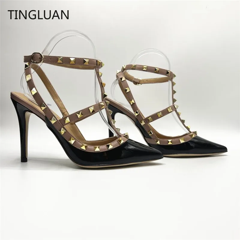 Luxury Woman Sandals High Heels Sexy Rivets Shoes 2022 Summer Genuine Leather Sandals 6cm 8cm 10cm Wedding Shoes 35-44 No Box