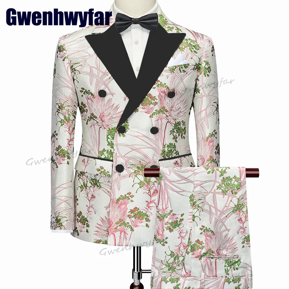 

Gwenhwyfar 2023 Luxury Men's Suit Peak Lapel Double Breasted Wedding Suits for Men Prom Suit 3 Pieces Blazer Sets Ropa hombre