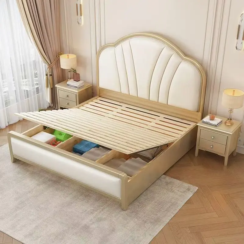 

……*2025 Factory Price Upholstered King Bed with Soft Padded Backrest and Carved Frame European Soft Upholstered Bed