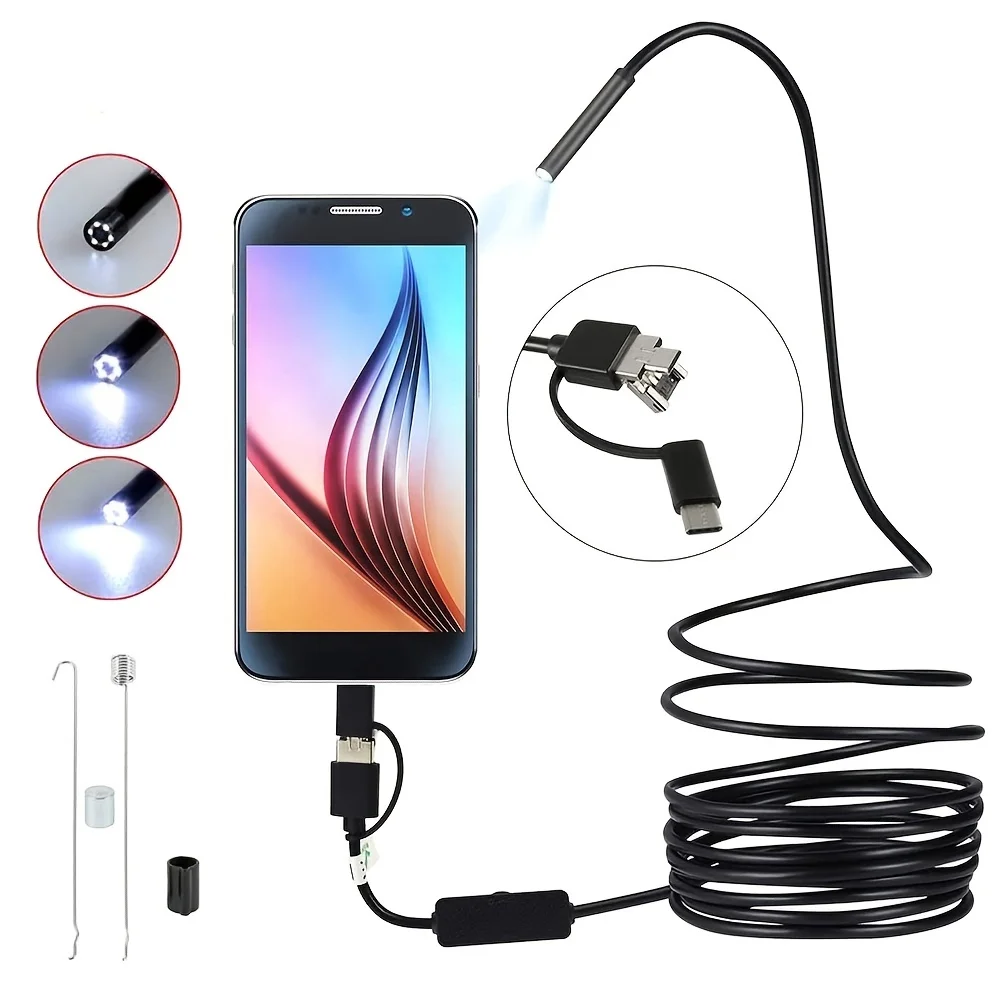 Endoscope USB/Type-C à fil long, étanche, avec caméra d'inspection intégrée, légère, tactile et solitaire, pour utilisation sur plusieurs appareils