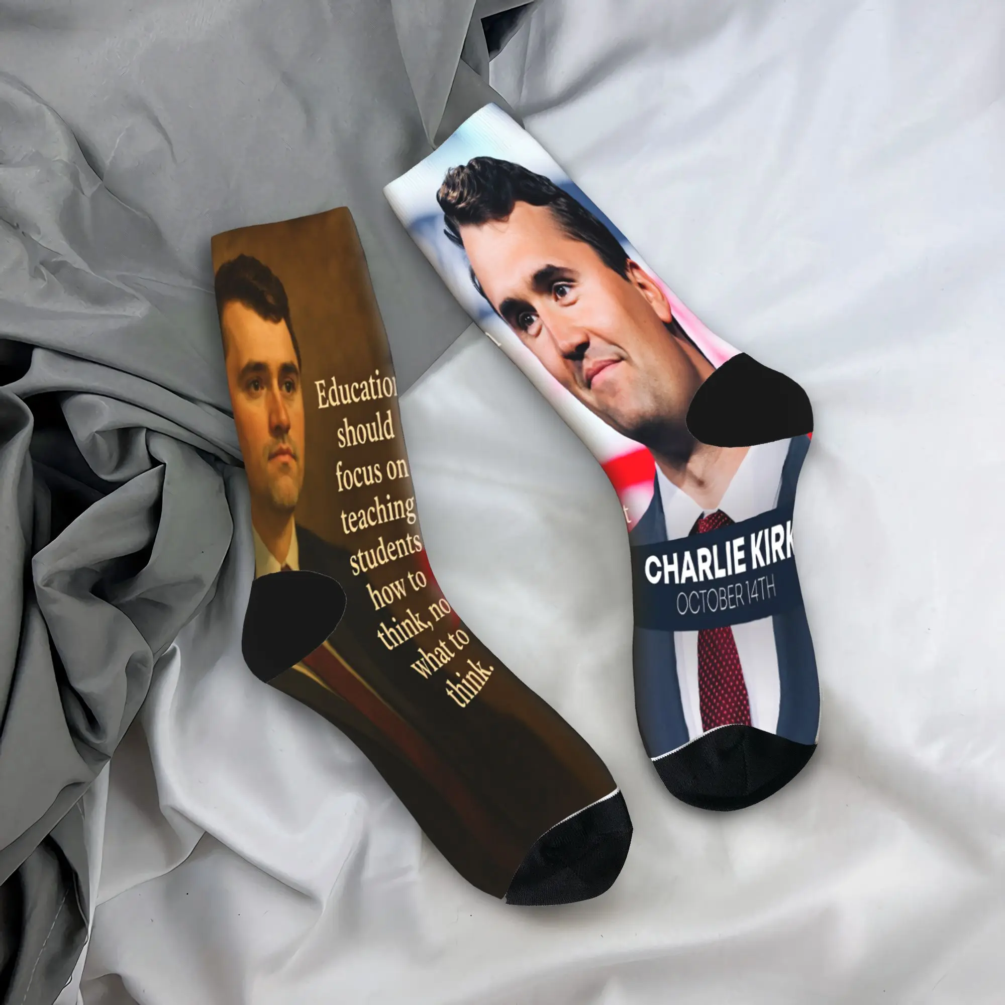 

Charlie Kirk Education Quote Insight, носки с графическим рисунком, противоскользящие мужские носки, средние мягкие зимние забавные уличные носки