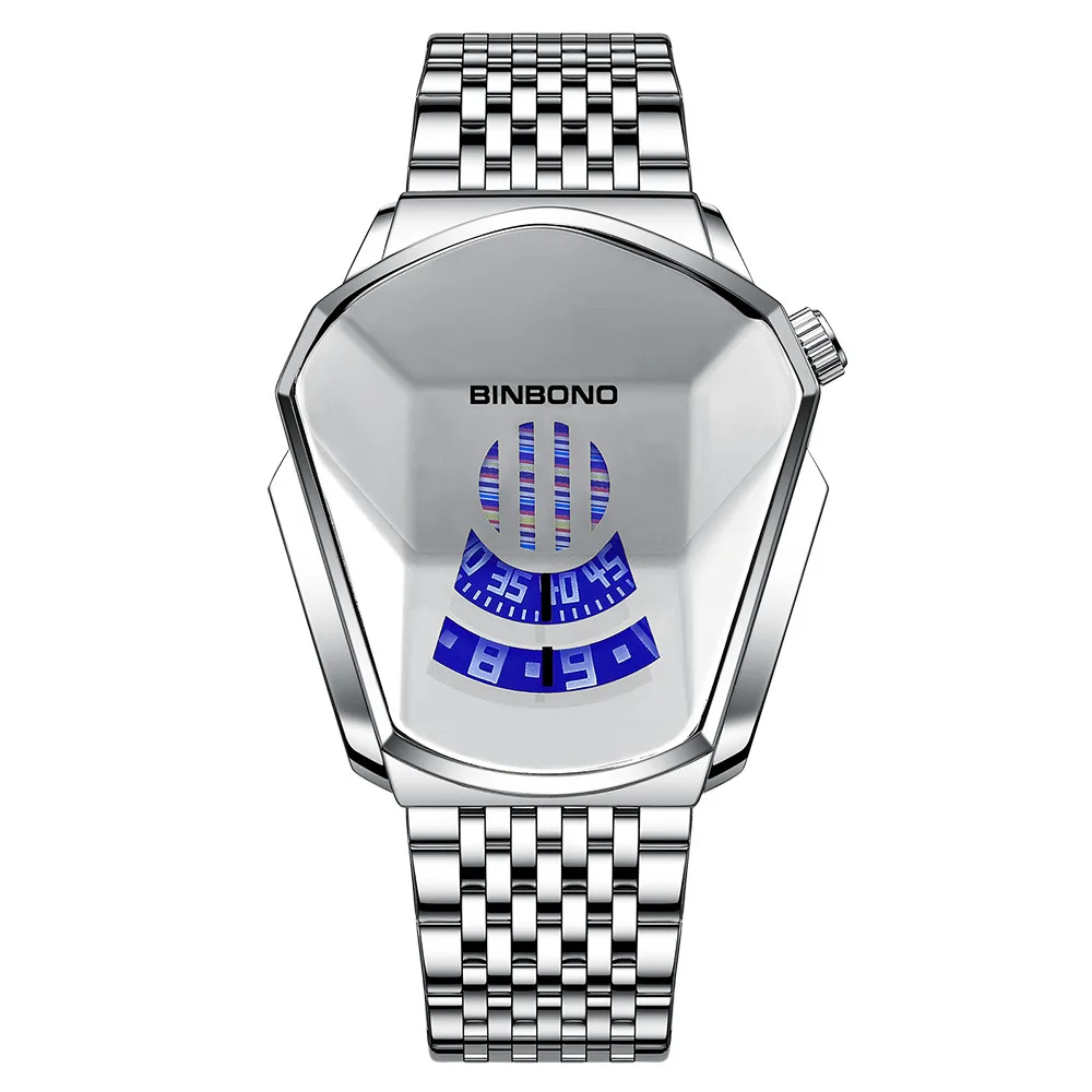 Motorcycle Style Watch for Men with Big Dial Irregular Shape and Pointer Trendy Fashion Design