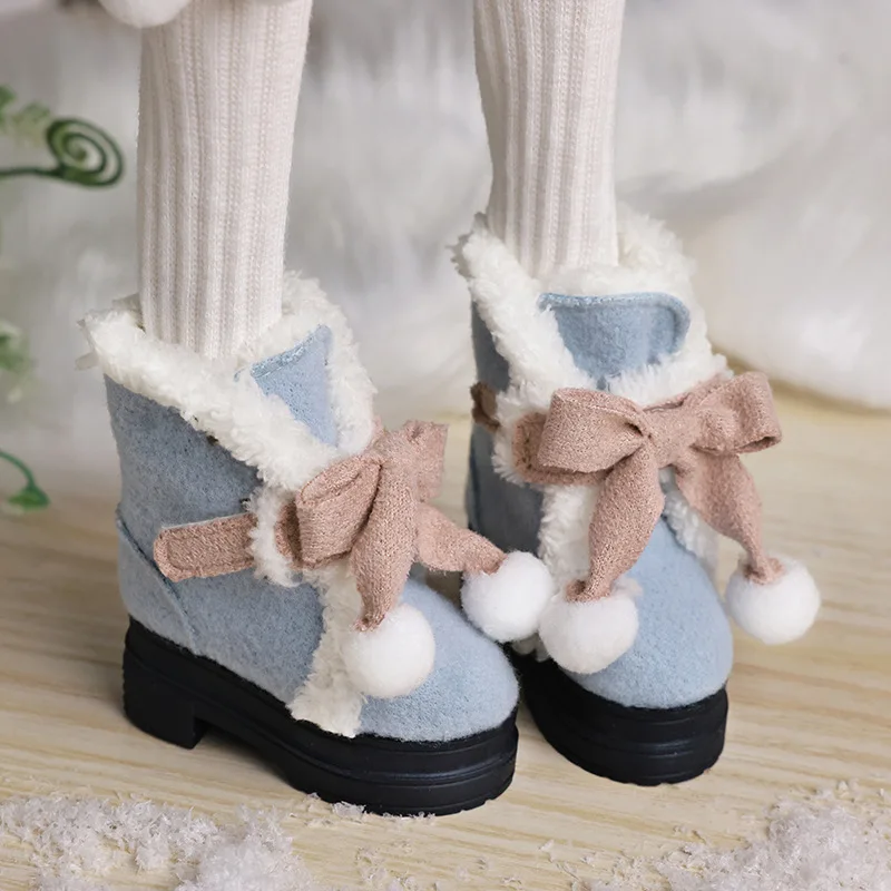 

1/4 Bjd кукольная обувь ручной работы 6,1 см * 2,9 см, бархатные короткие сапоги с большим бантом и большим бантом, аксессуары для кукол, игрушечные туфли на толстой подошве