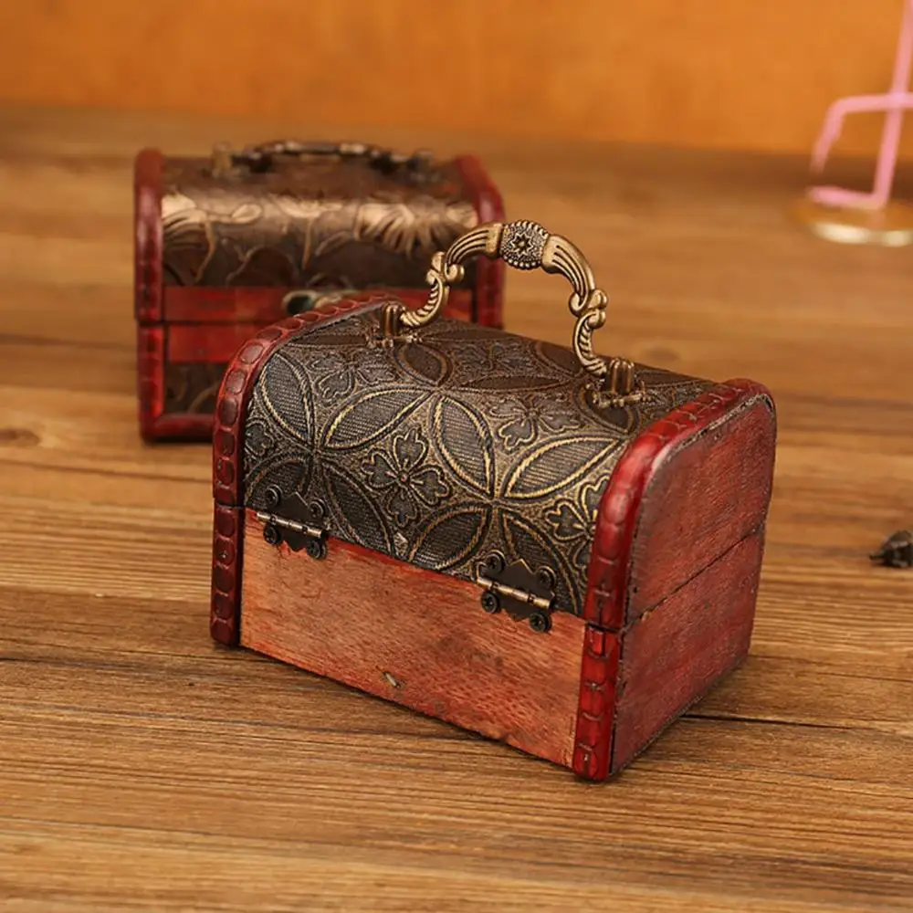 Wood Treasure Chest Storage Box Sakura Narcissus Jewelry Organizer Wooden Luxury Trinket Case Candy Cosmetics Holder Storage Box