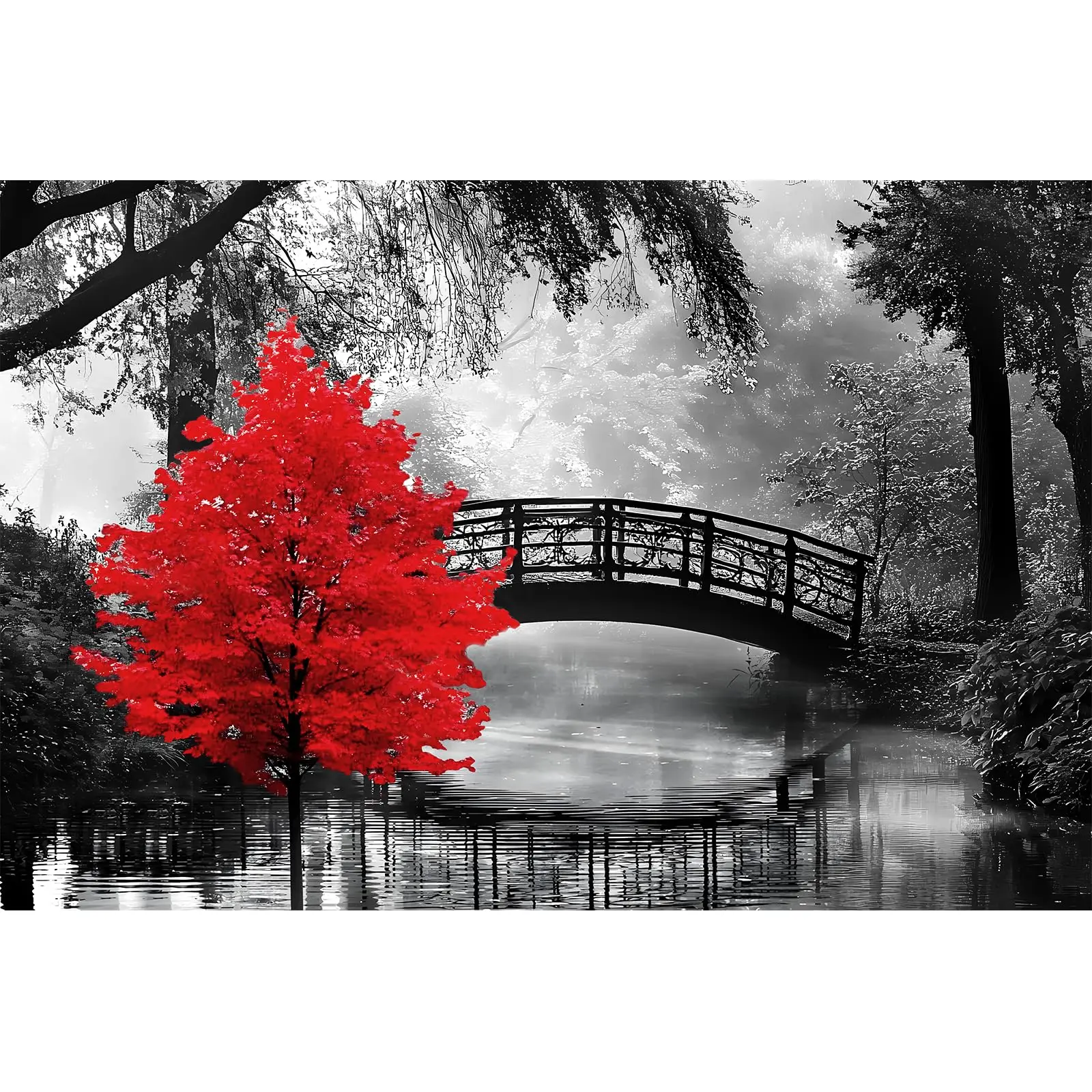 

Landscape Black Bridge Red Tree 500/1000/1200/2000 PCS Jigsaw Puzzles Family Activity Games for Gameroom Bedroom Gifts