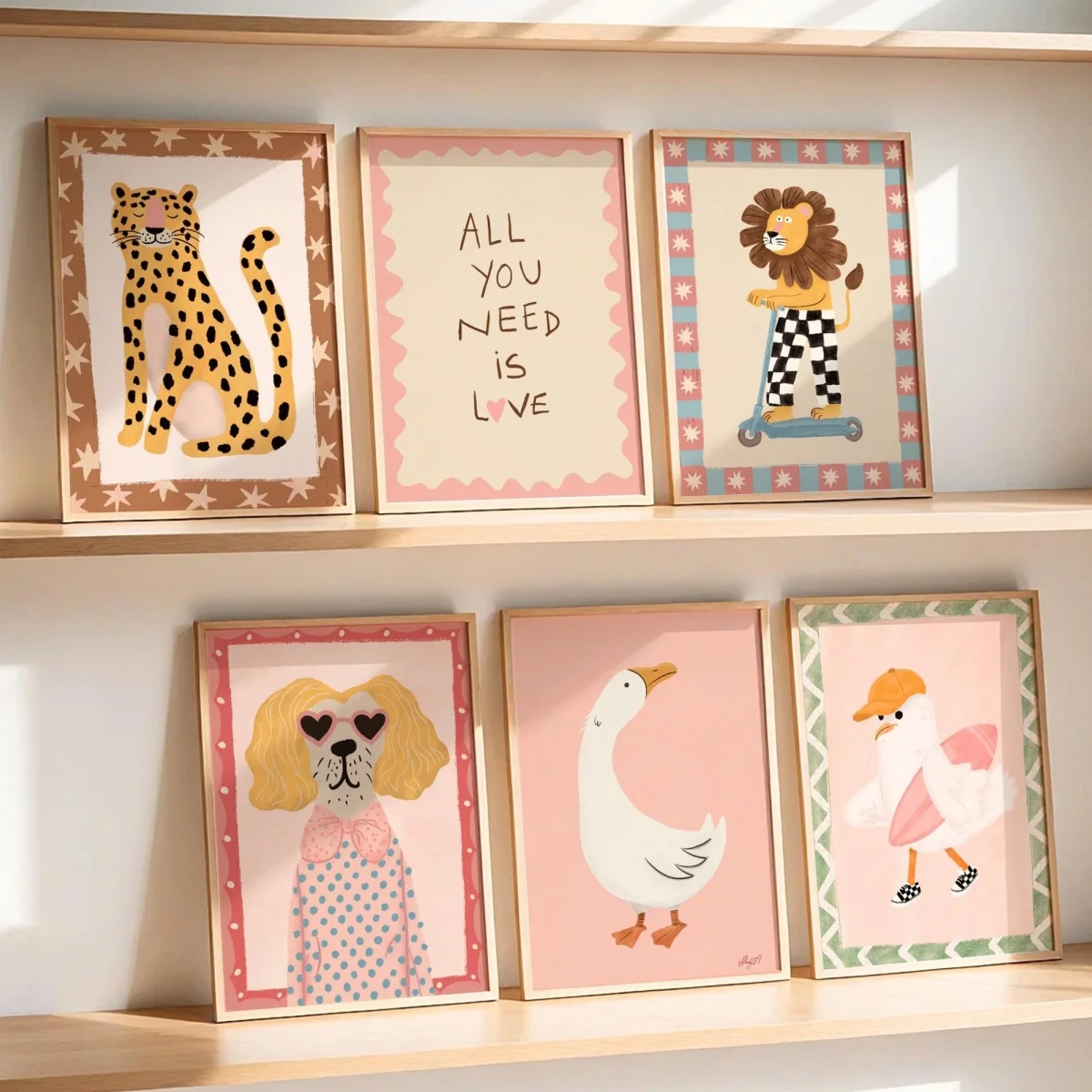 1/6pcs Funny Cute Animal Canvas Prints Poster Whimsical Skateboard Duck Art Prints Kid's Room Nursery Wall Art Home Decor Poster