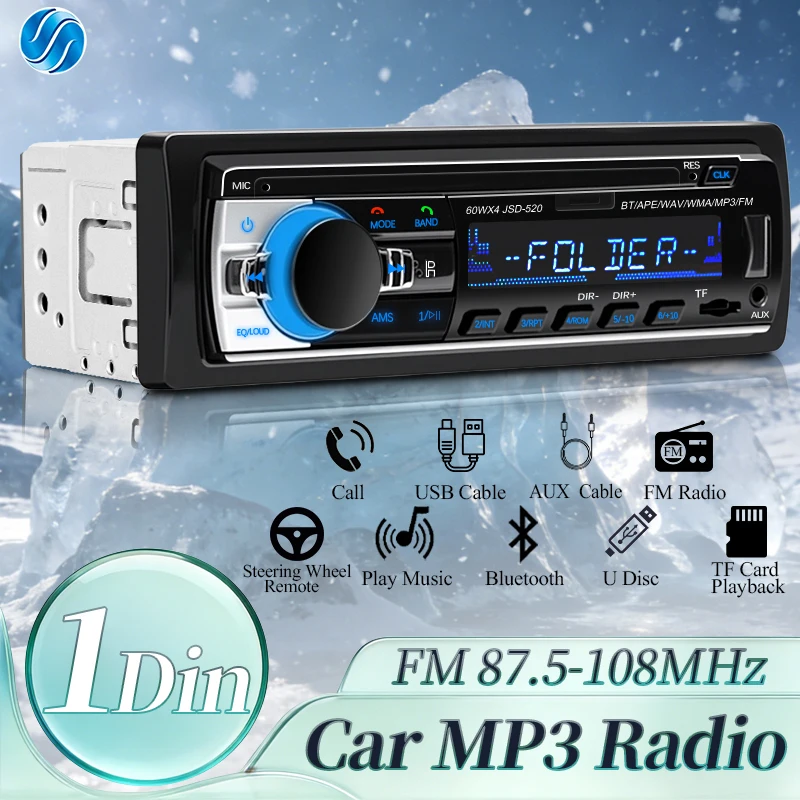 

Автомобильный радиоприемник HIPPCRON, 1 din, стереоплеер, Bluetooth, MP3-плеер, 60Wx4, FM-радио, стереоаудио, USB/TF, с быстрой зарядкой в приборной панели
