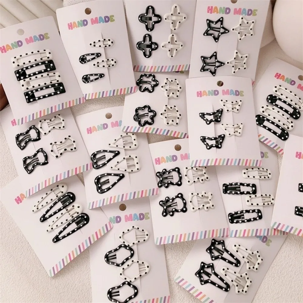 

4pcs/set Fashion Black White Dot Hair Clips Cute Sweet Hairpin Geometric Barrettes for Girls