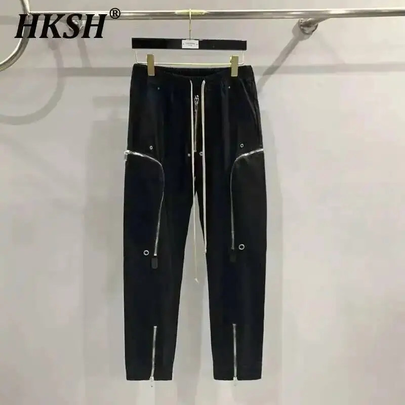 

HKSH Spring Autumn New Multi Zipper Motorcycle Cargo Pants Casual Straight Men's Tide Dark Punk Overalls Zipper Design RO HK1380