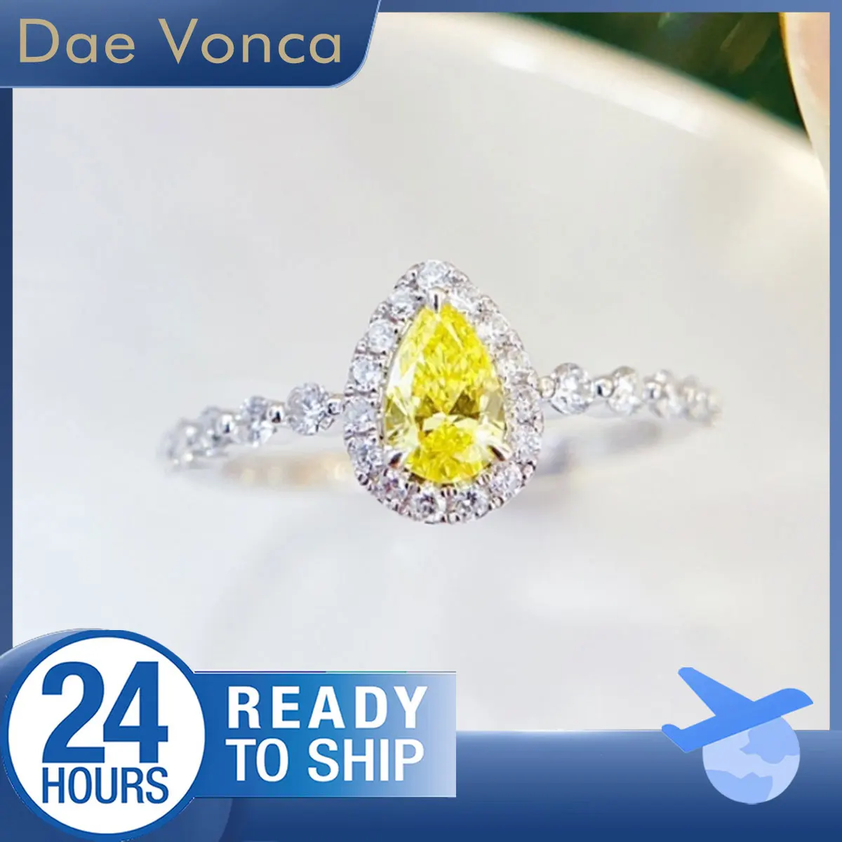 

Кольцо с желтым бриллиантом грушевидной огранки из белого золота 18 карат с пузырьками и бриллиантовым ремешком, всего 0, Кольцо с ореолом из выращенного в лаборатории 63 карата для помолвки