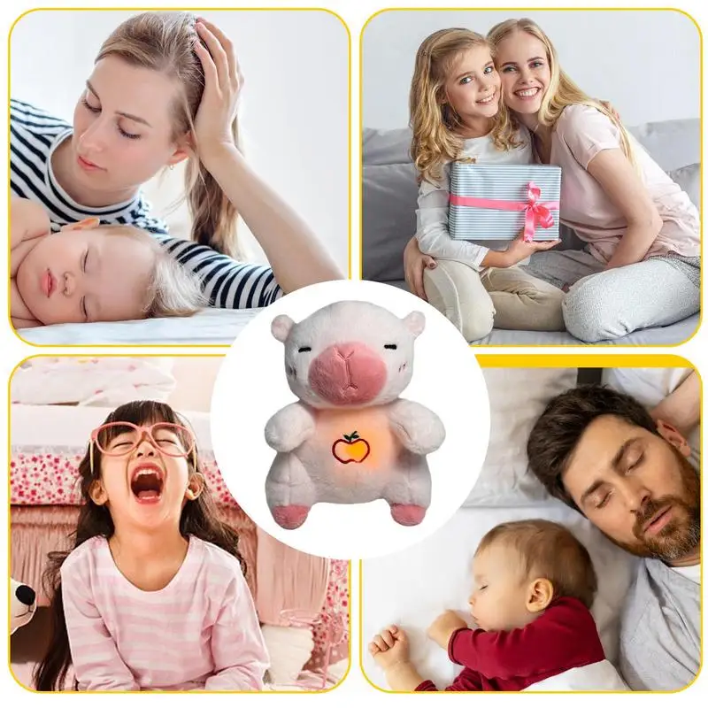 Snuggle Plush Breathing Capybara Calming Sleeping Toy Rhythmic Breathing Musical Toy Calming Sleeping Toy With Music Light &