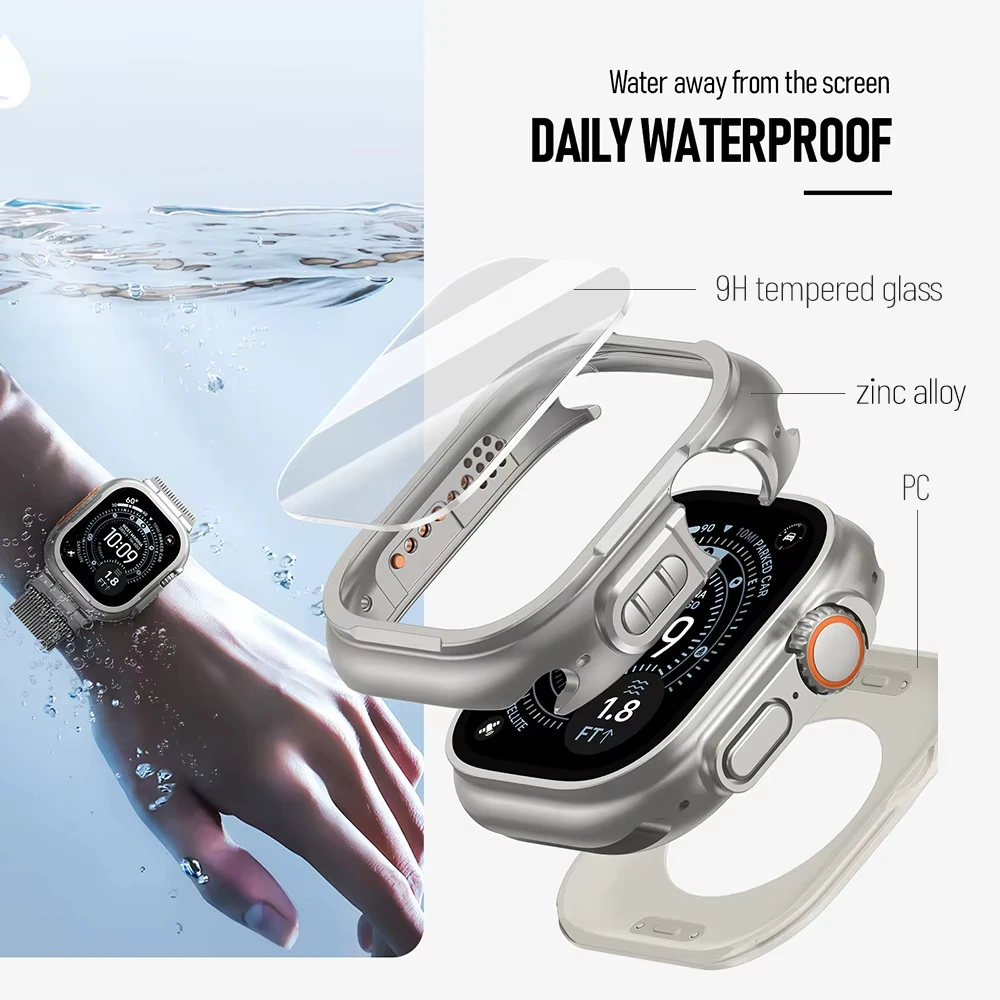 Zinc Alloy for Apple Watch case Ultra 3 2 49mm Rugged metal Protective Bumper with Screen Protector Cover for iWatch Ultra 49 mm